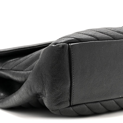 Sheepskin Matelasse Chevron Monogram Monochrome Large College Satchel Black