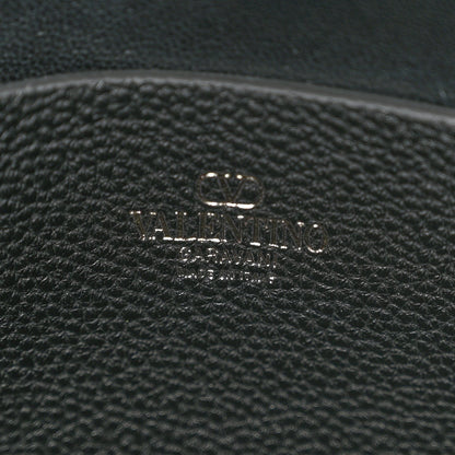 Grained Calfskin Rockstud Hobo Shoulder Bag Black