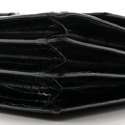 Crocodile Accordion Flap Shoulder Bag Black