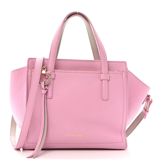 Grained Calfskin Double Handle Small Amy Tote Pink