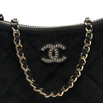 Velvet Crystal Quilted Chain Hobo Black