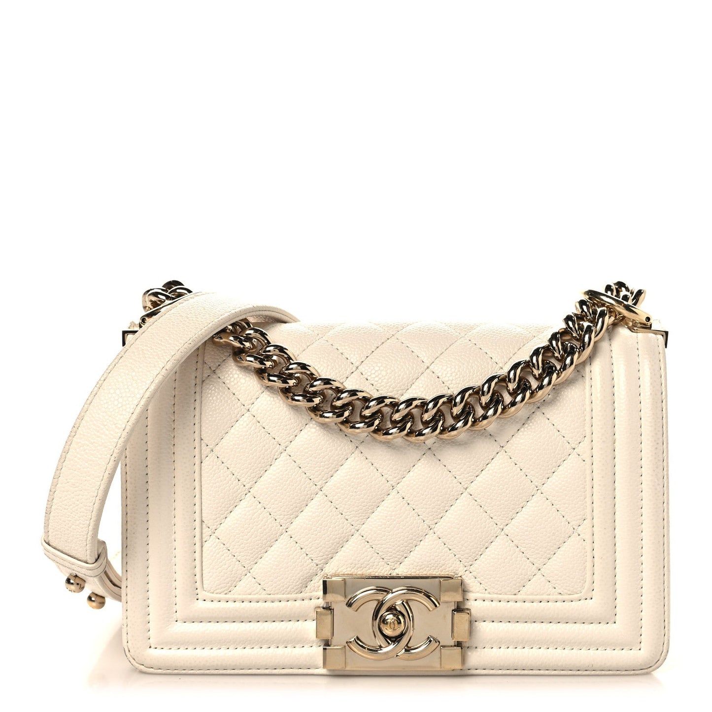 Caviar Quilted Small Boy Flap White