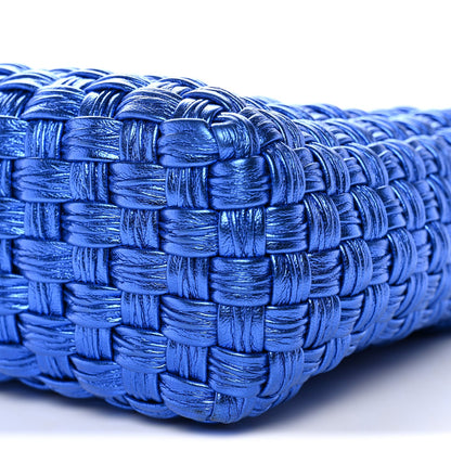 Metallic Woven Calfskin Trifolio Shoulder Bag Bluette