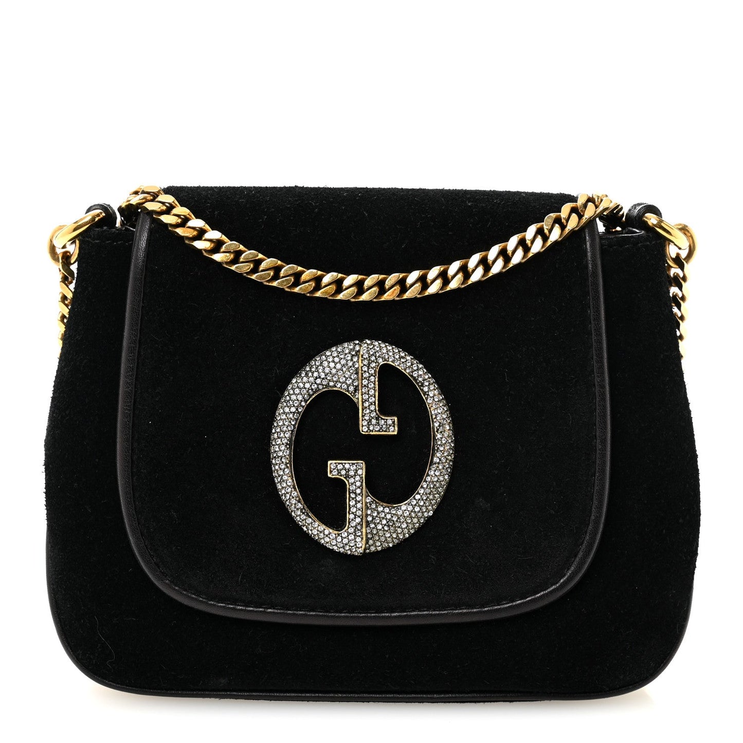 Suede Crystal 1973 Small Chain Shoulder Bag Black