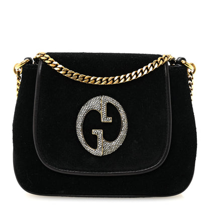 Suede Crystal 1973 Small Chain Shoulder Bag Black