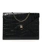 Calfskin Crocodile Embossed Croc Illusion Clutch With Chain  Black