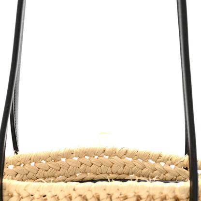 Raffia Calfskin Small Arco Basket Black