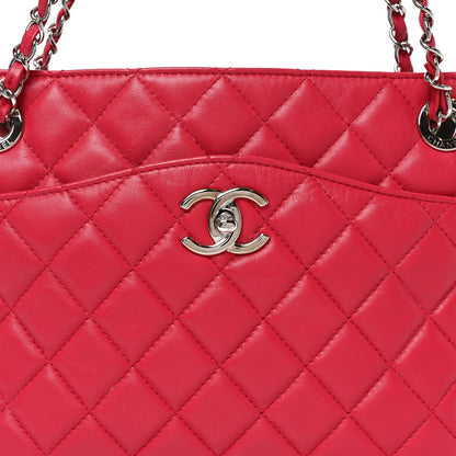 Lambskin Quilted Accordion Shopping Tote Dark Pink