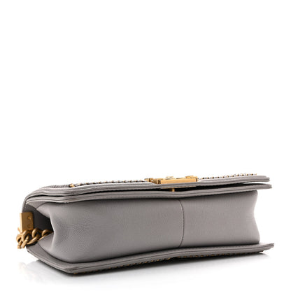 Caviar Quilted Chain Around Medium Boy Flap Grey