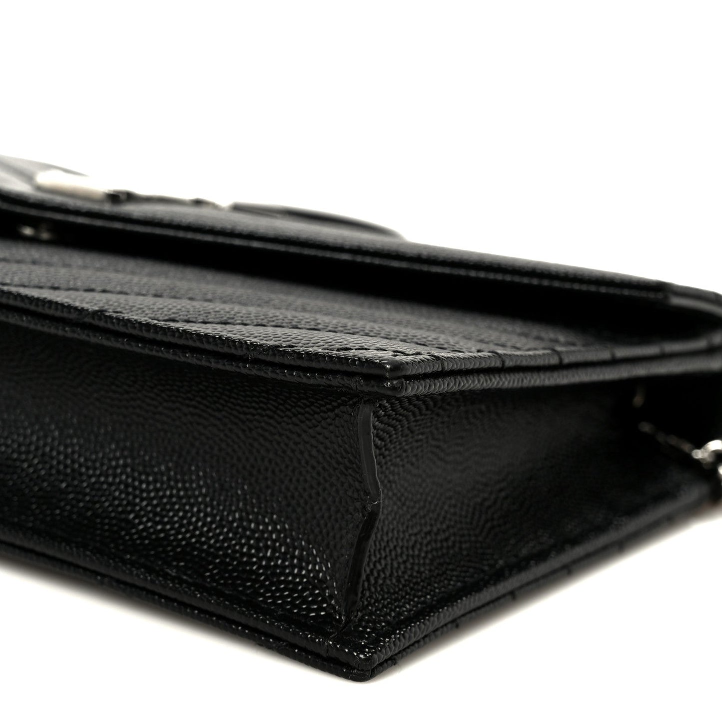 Grain De Poudre Matelasse Chevron Monogram Envelope Chain Wallet Black