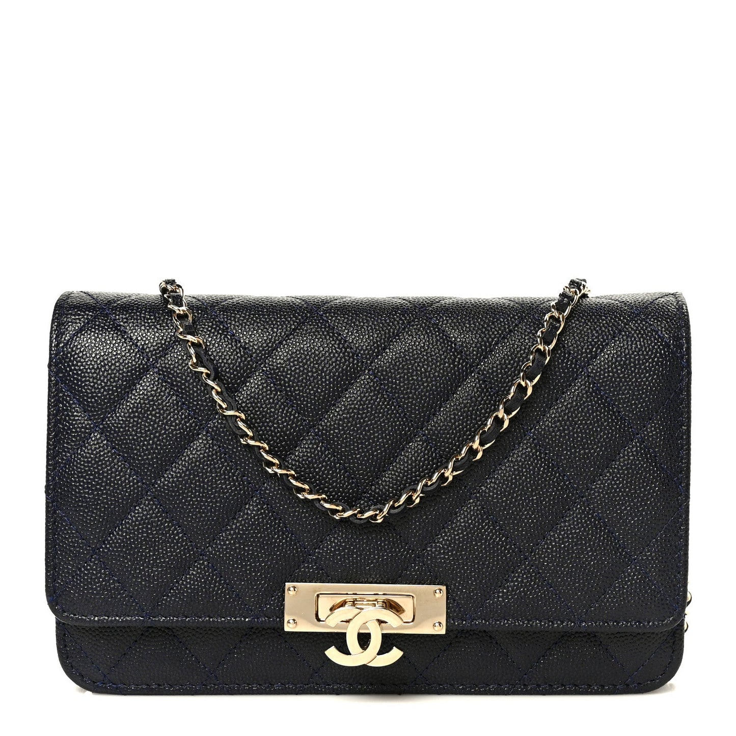 Caviar Quilted Golden Class Wallet On Chain WOC Navy