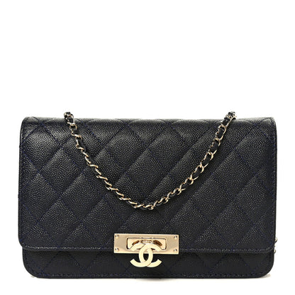 Caviar Quilted Golden Class Wallet On Chain WOC Navy