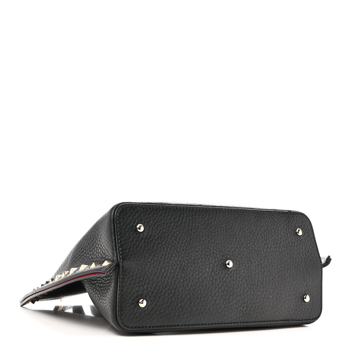 Pebbled Calfskin Small Rockstud Crossbody Tote Black