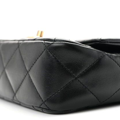 Shiny Lambskin Quilted Mini Sweetheart Flap Black