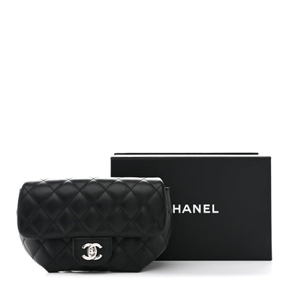 Calfskin Quilted CC Uniform Flap Belt Bag Black