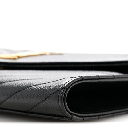 Grain De Poudre Matelasse Chevron Monogram Envelope Clutch Black