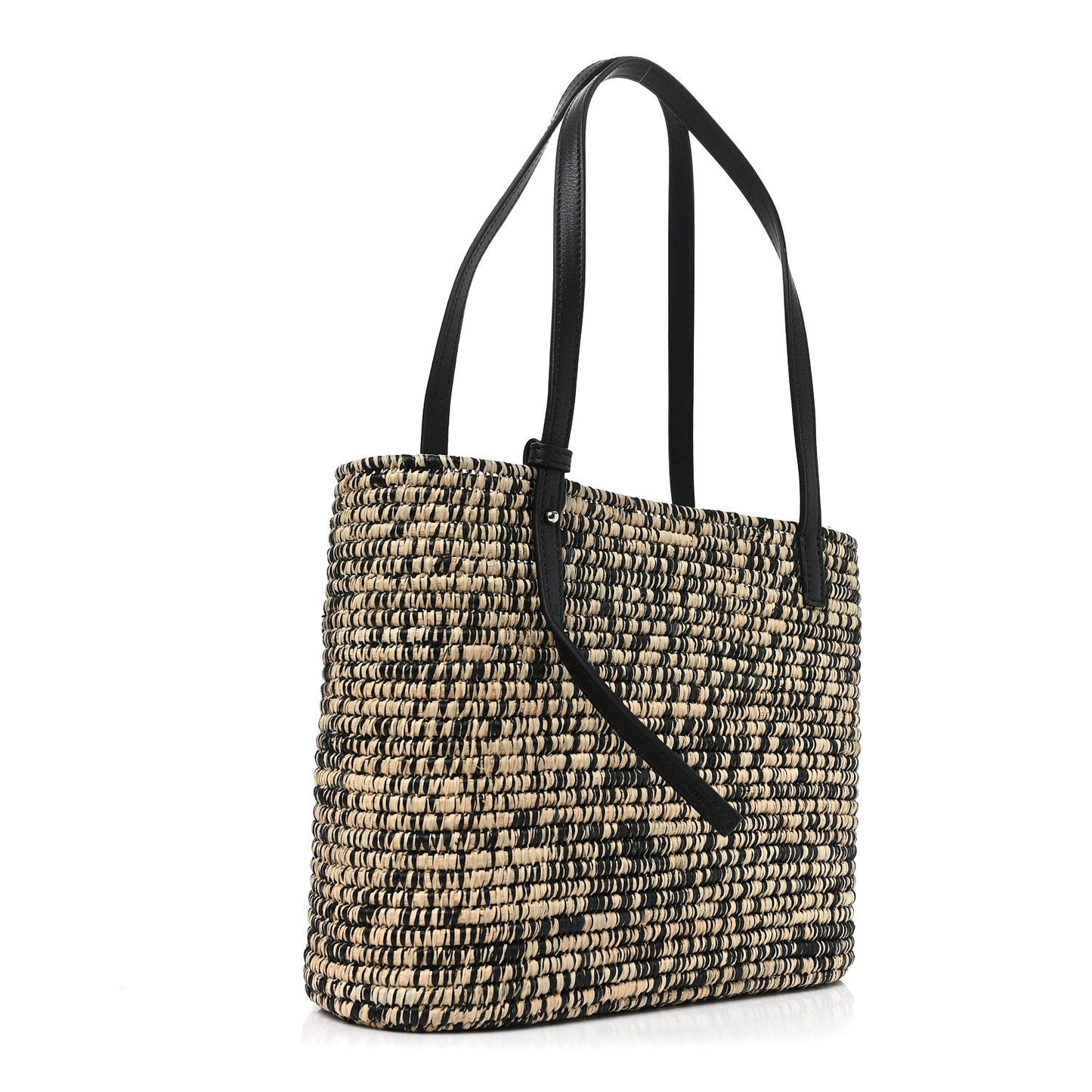 Raffia Small Square Basket Tote Bag Black Natural