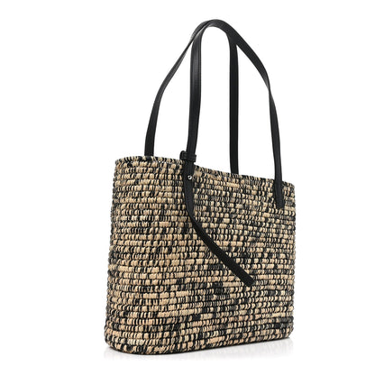Raffia Small Square Basket Tote Bag Black Natural
