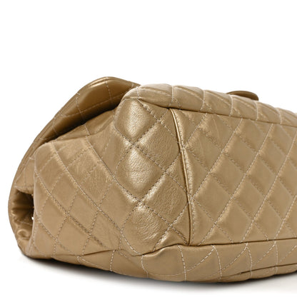 Metallic Calfskin Quilted Small XXL Travel Flap Bag Gold