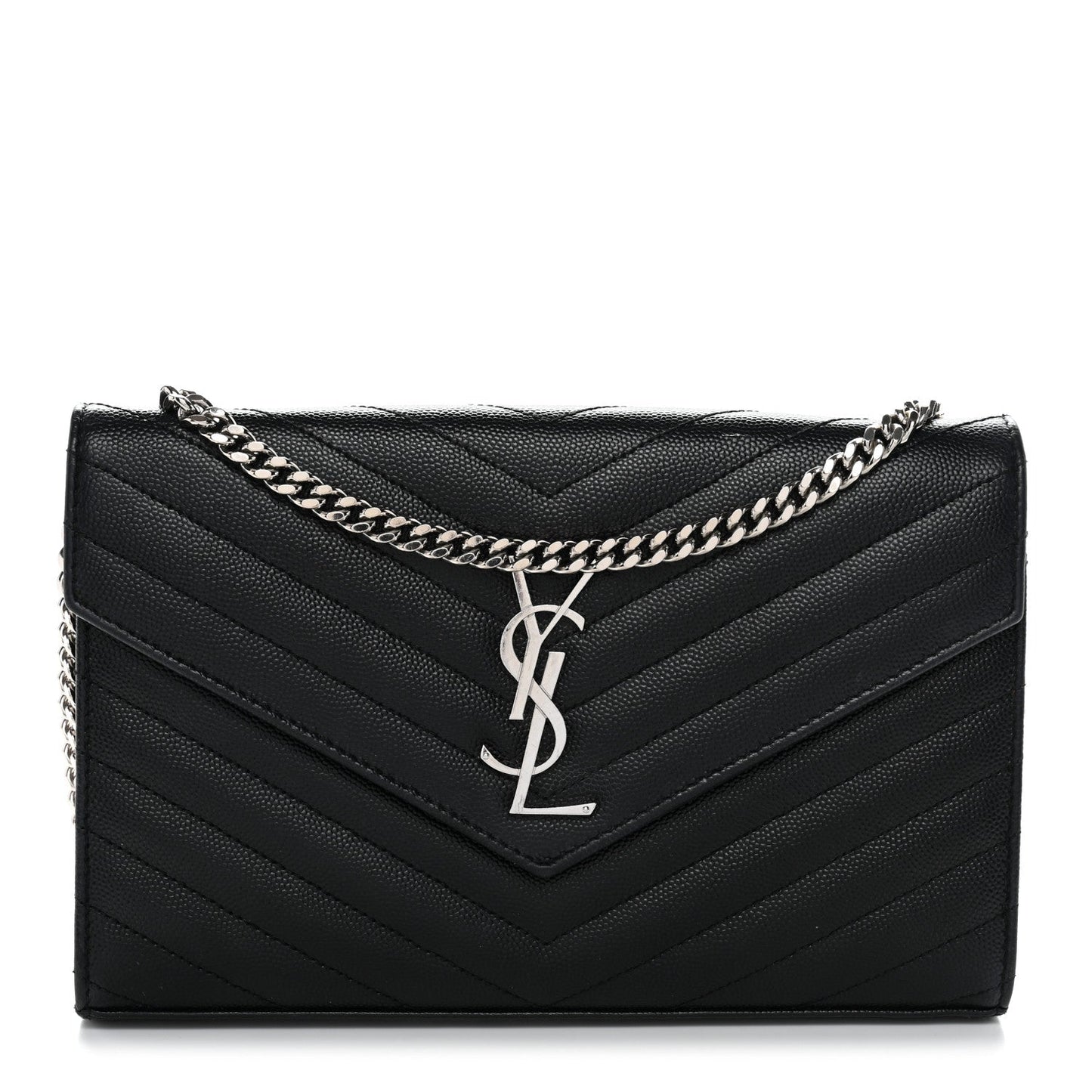 Grain De Poudre Matelasse Chevron Monogram Chain Wallet Black