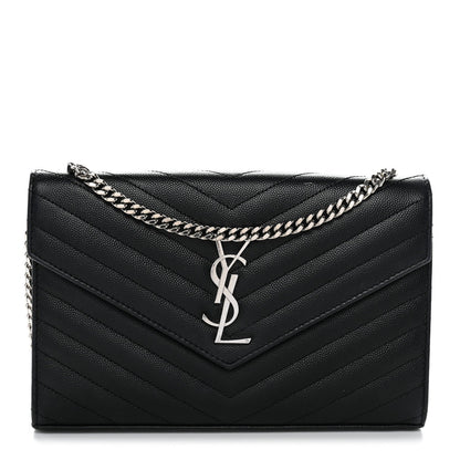 Grain De Poudre Matelasse Chevron Monogram Chain Wallet Black
