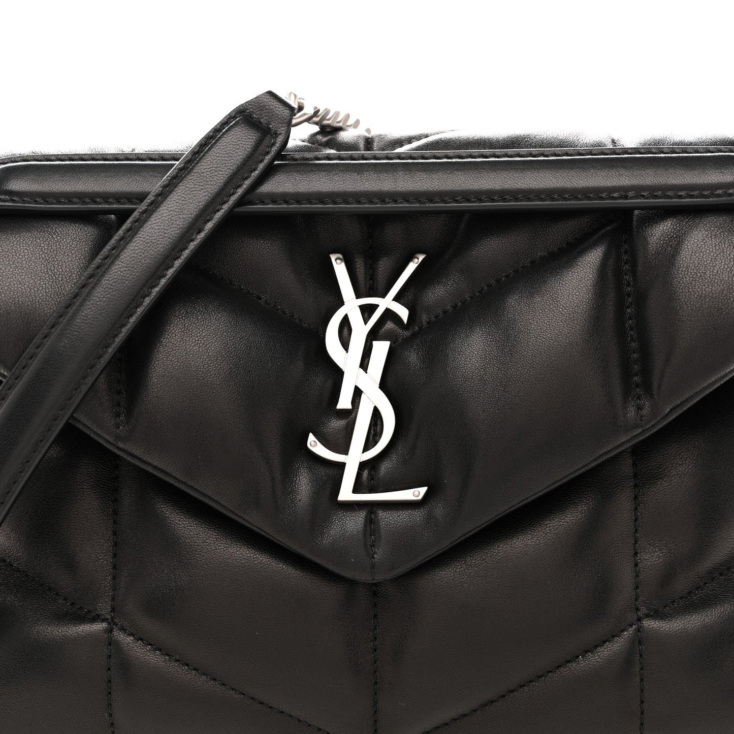 Lambskin Quilted Small Loulou Puffer Monogram Chain Satchel Black