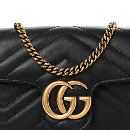 Calfskin Matelasse Super Mini GG Marmont Shoulder Bag Black