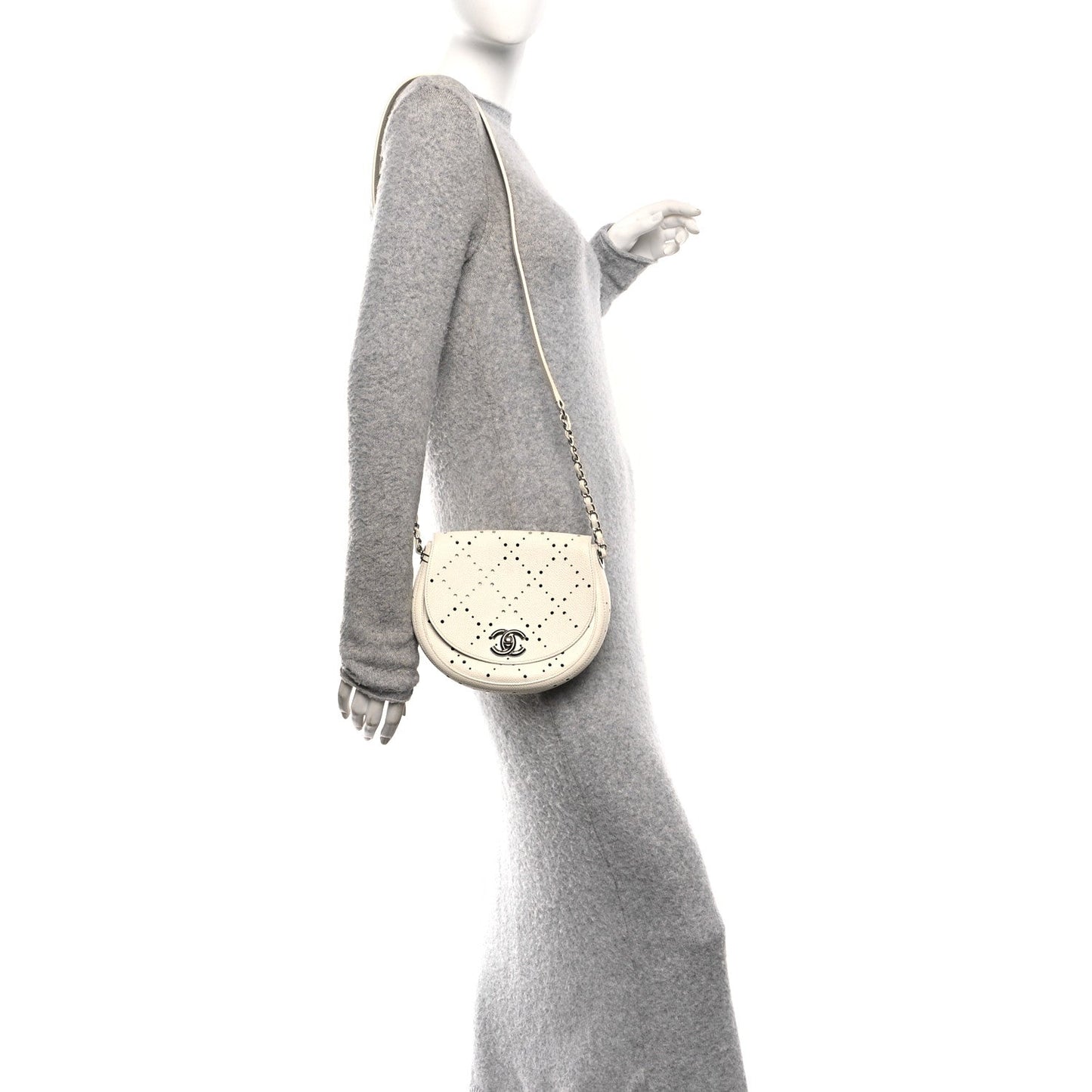 Caviar Perforated Messenger Bag White