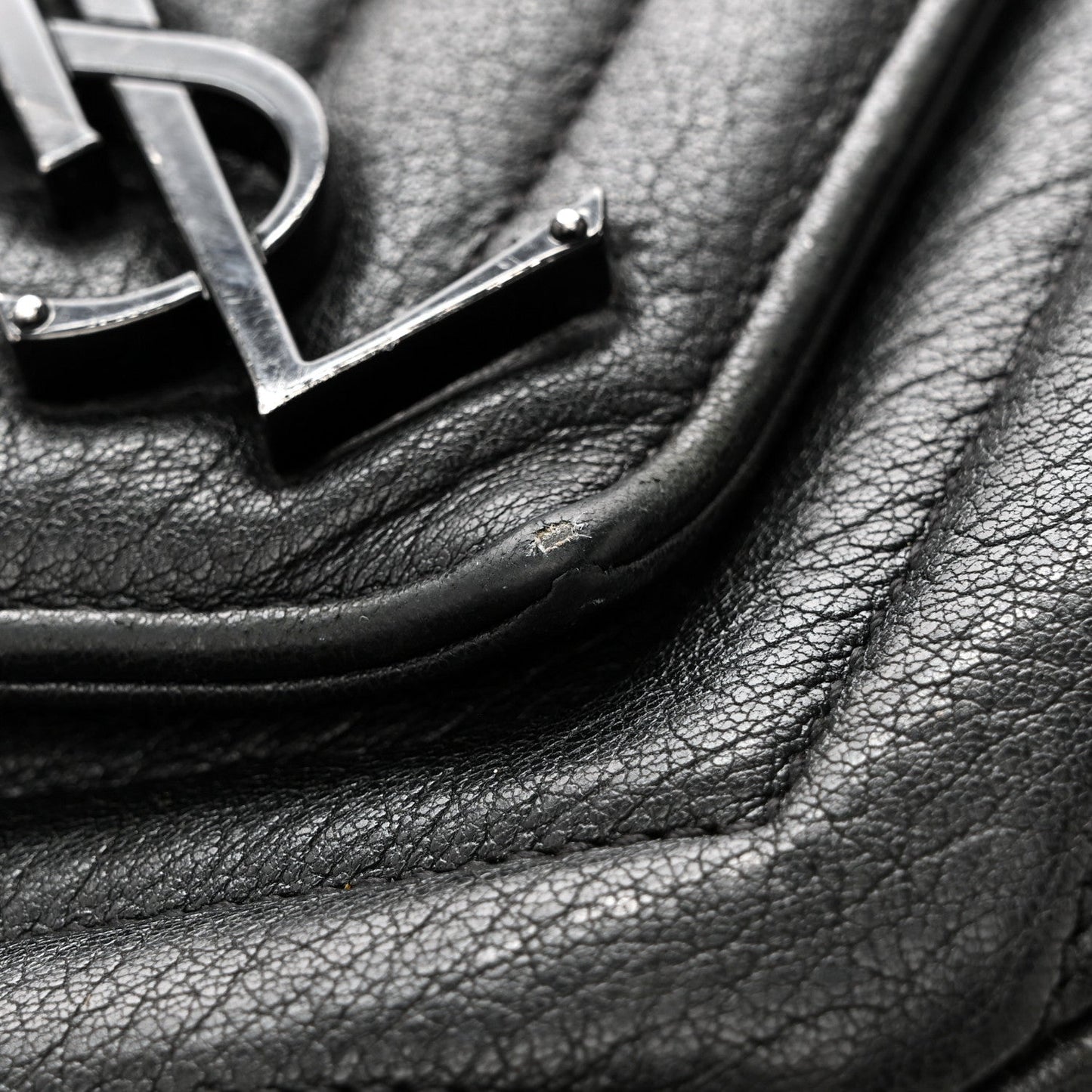 Sheepskin Matelasse Chevron Monogram Monochrome Medium College Bag Black