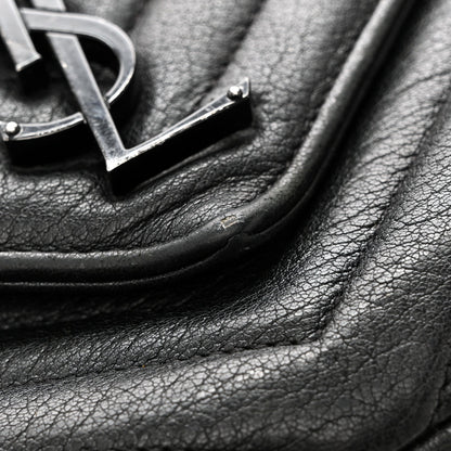 Sheepskin Matelasse Chevron Monogram Monochrome Medium College Bag Black