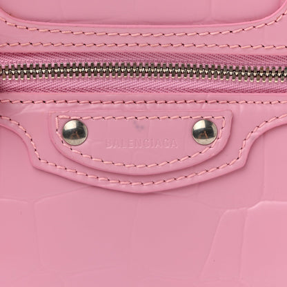 Semi Shiny Calfskin Crocodile Embossed Neo Classic Silver Hardware Mini City Pink