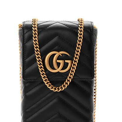 Calfskin Small GG Marmont Phone Crossbody Bag Black
