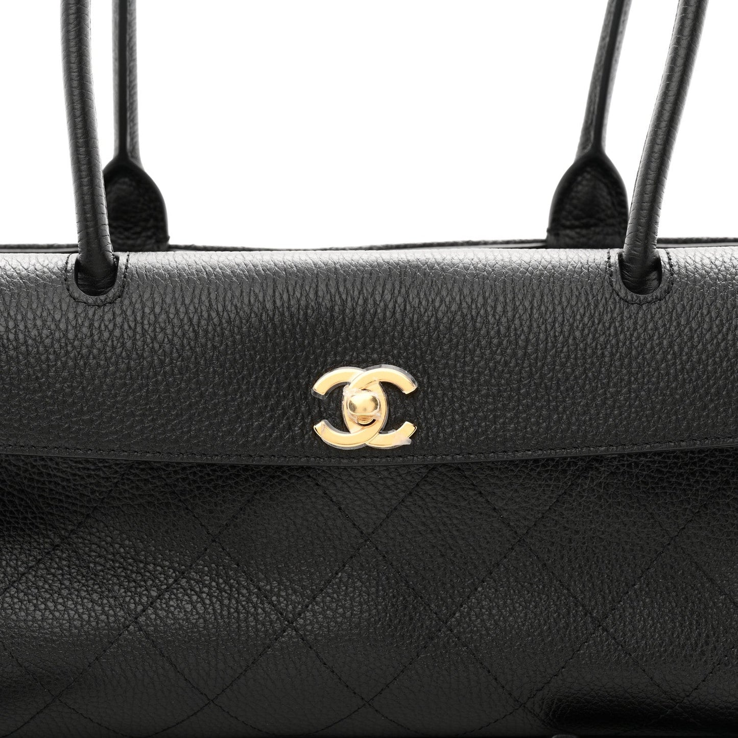 Grained Calfskin Stitched Urban Essentials Small Shopping Bag Black
