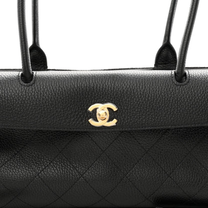 Grained Calfskin Stitched Urban Essentials Small Shopping Bag Black
