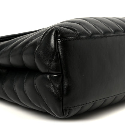 Calfskin Y Quilted Monogram Medium Loulou Chain Satchel Black