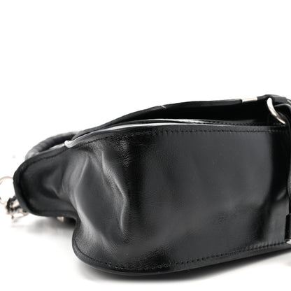 Shiny Grained Calfskin Small Marcie Bag Black
