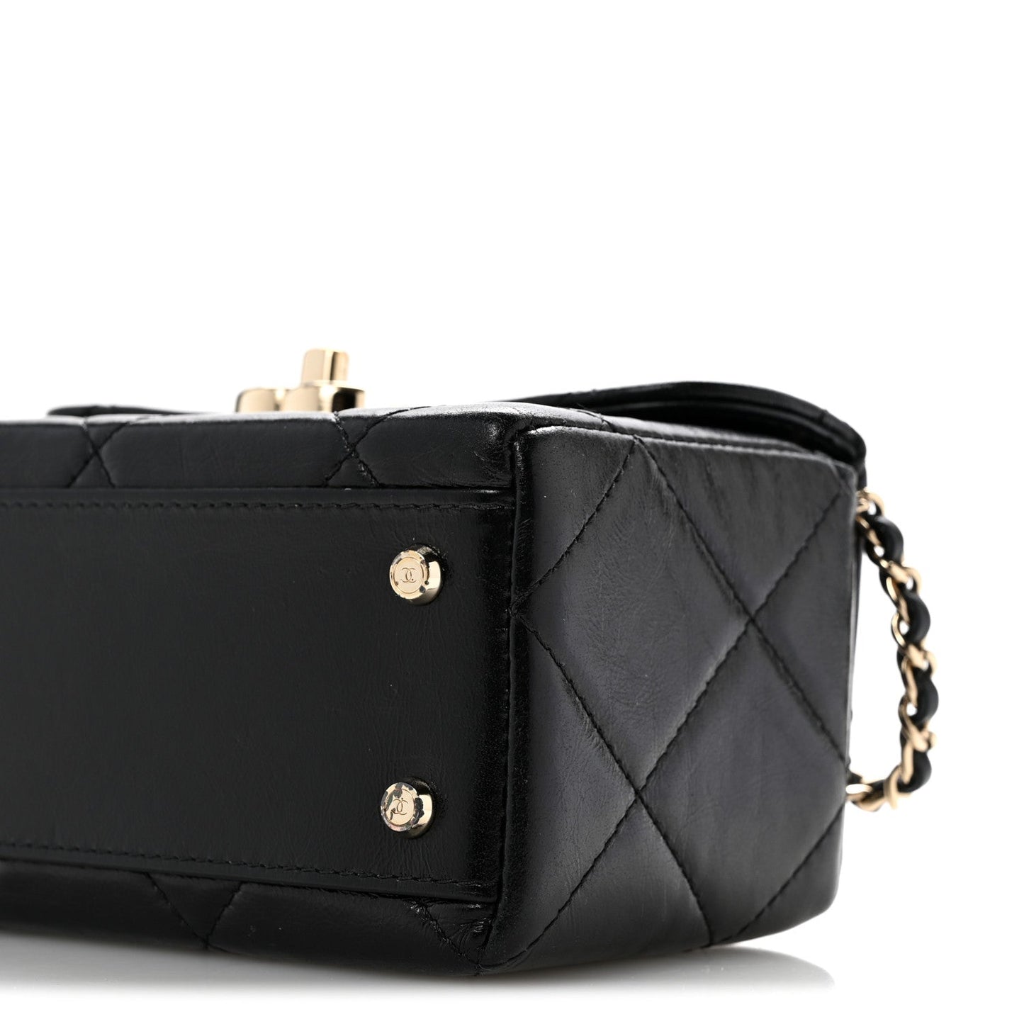Shiny Calfskin Quilted Top Handle Box Bag Black
