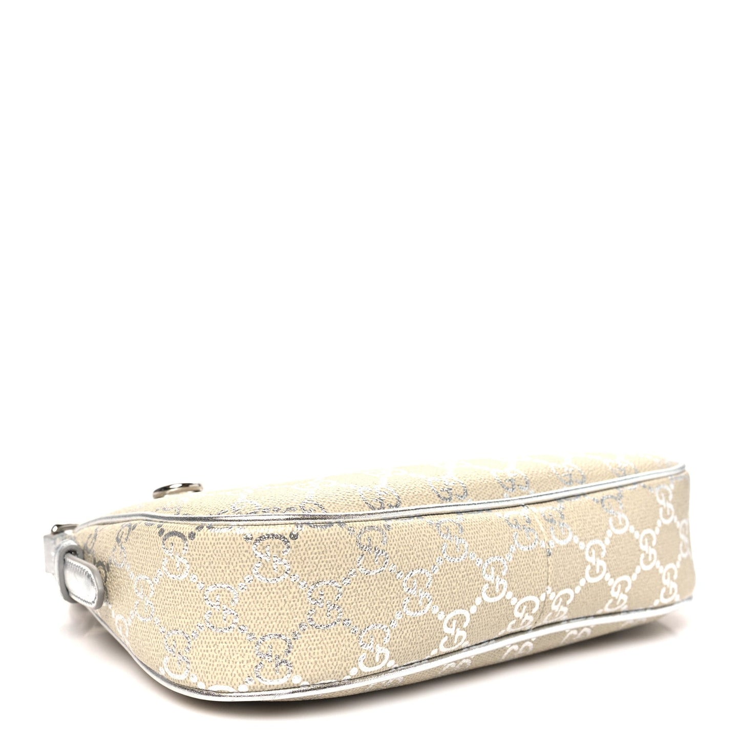 GG Supreme Monogram Metallic Calfskin Small Emblem Shoulder Bag Beige Silver