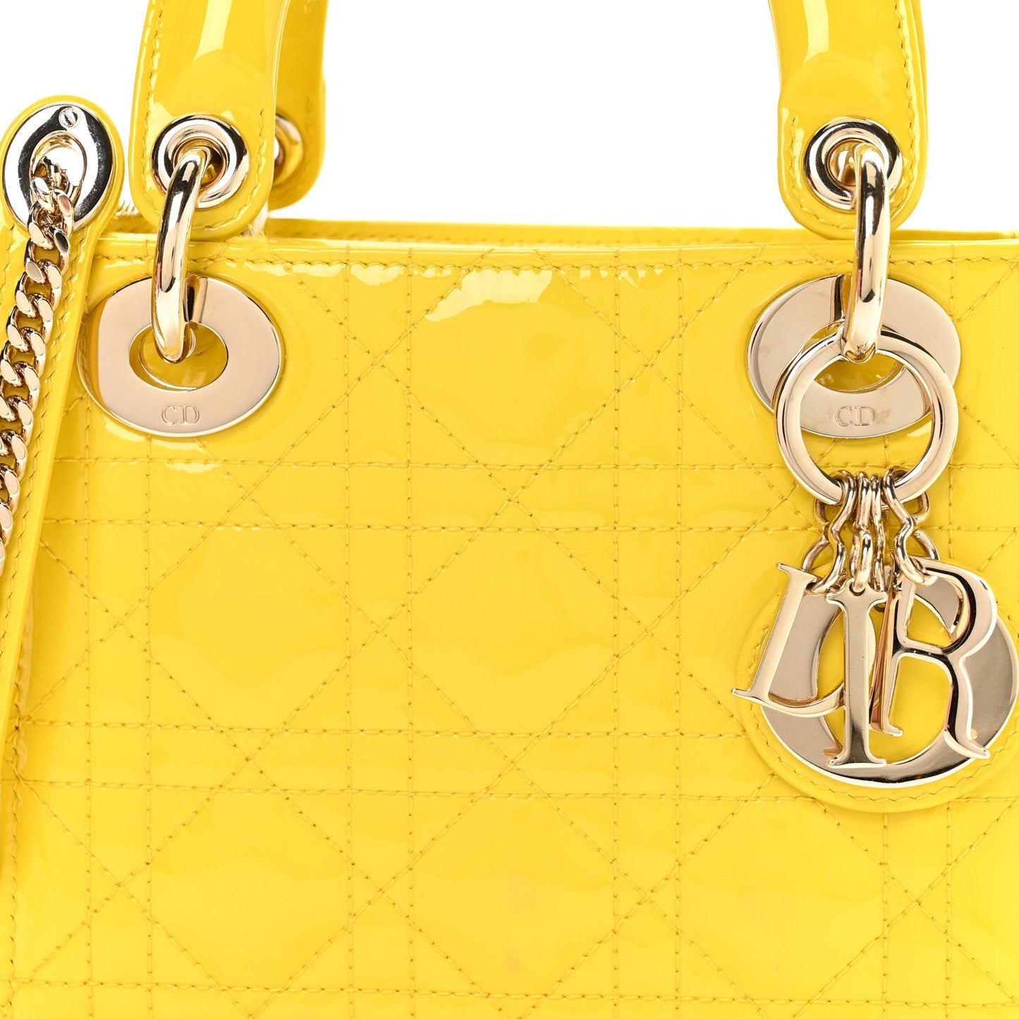 Patent Cannage Mini Lady Dior Yellow