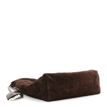 Suede Calfskin Quilted Clutch With Strap Dark Brown