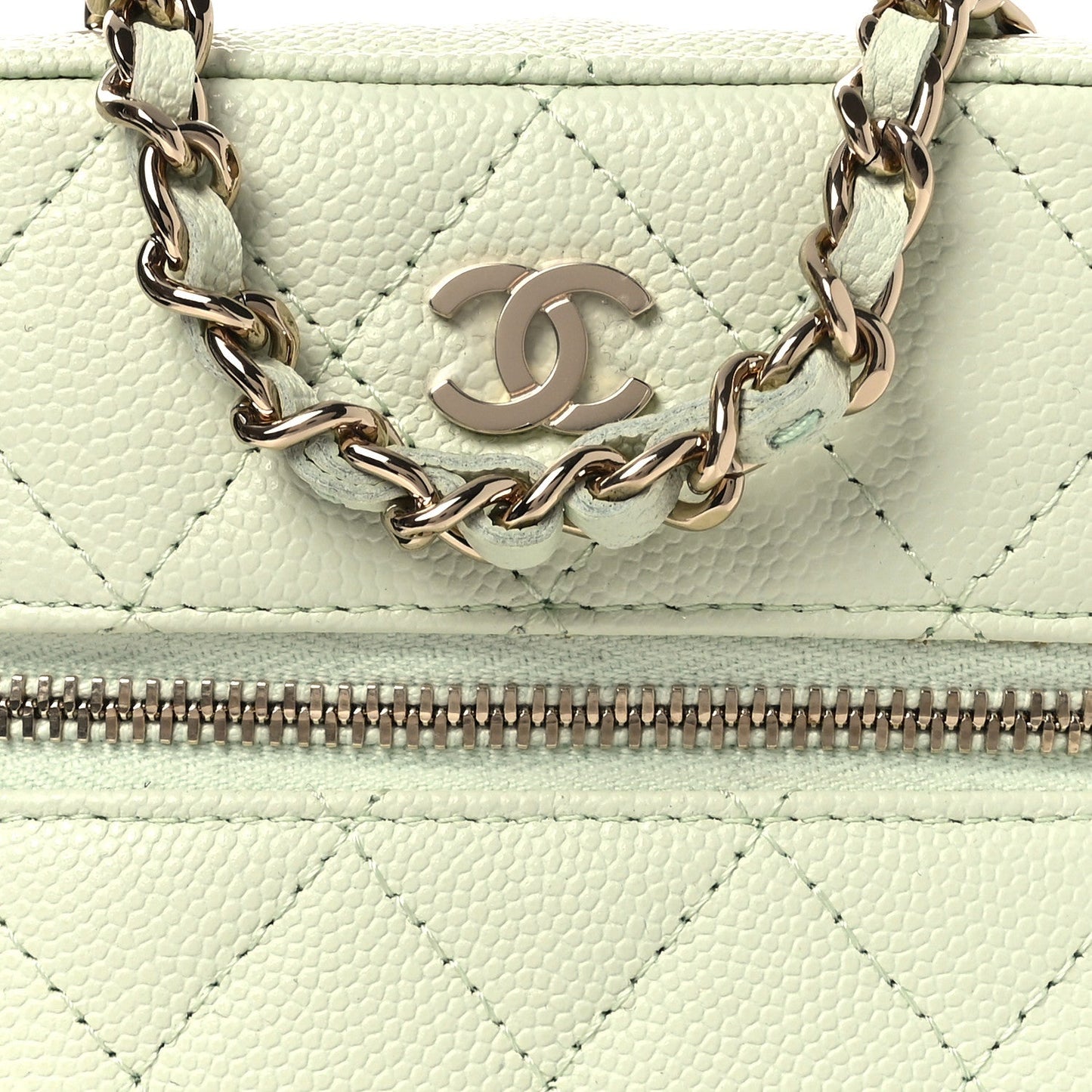 Caviar Quilted Phone Holder With Chain Light Green