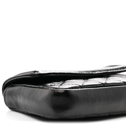 Shiny Aged Calfskin Quilted Waist Belt Bag Black
