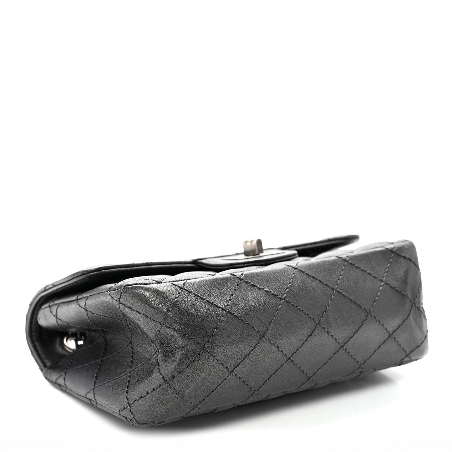 Metallic Sheepskin Quilted 2.55 Reissue Mini Flap Dark Silver
