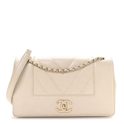 Sheepskin Chevron Quilted Medium Vintage Mademoiselle Flap White