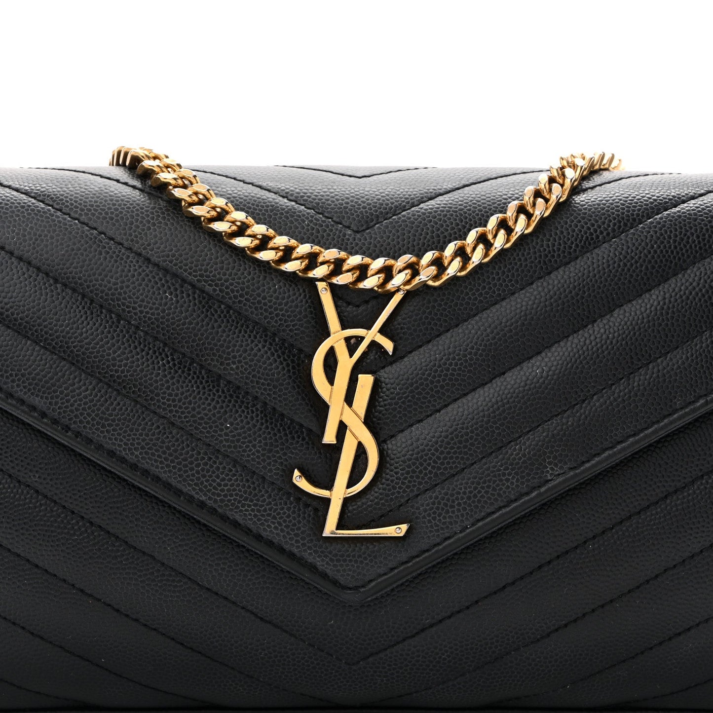 Grain De Poudre Matelasse Chevron Monogram Chain Wallet Black