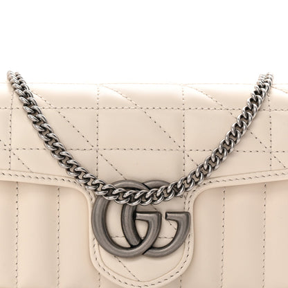Calfskin Matelasse Aria Super Mini GG Marmont Shoulder Bag Mystic White