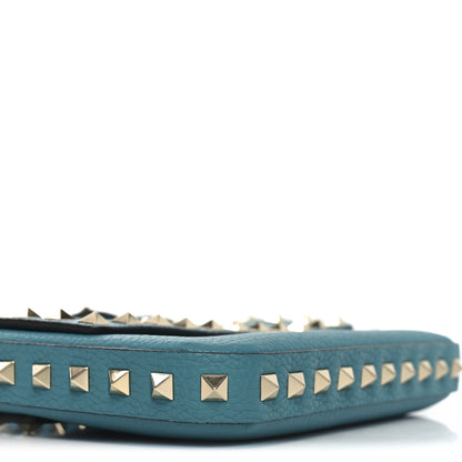 Grainy Calfskin Rockstud Crossbody Pouch Ultra Marine Green