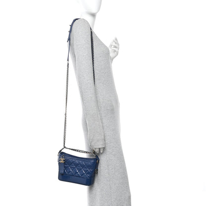 Patent Goatskin Quilted Small Gabrielle Hobo Blue