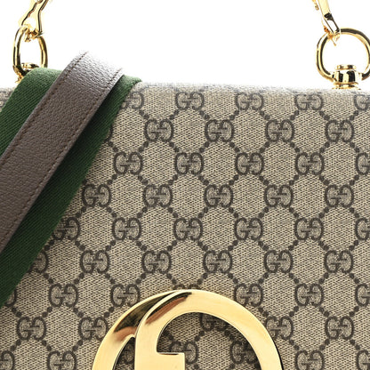 GG Supreme Monogram Textured Dollar Calfskin Web Medium Blondie Top Handle Shoulder Flap Bag Beige Ebony New Acero