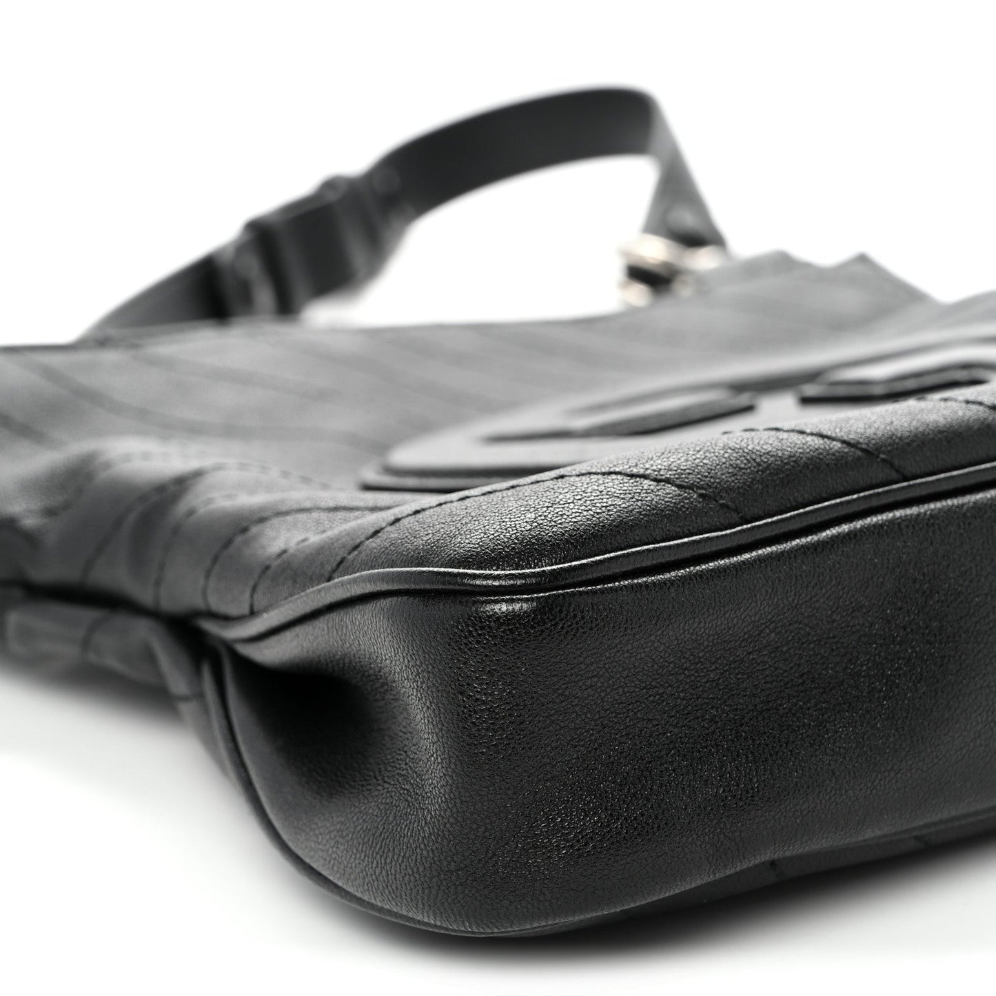 Sakai Be Green Calfskin Diagonal Stitched Small Blondie Tote  Black